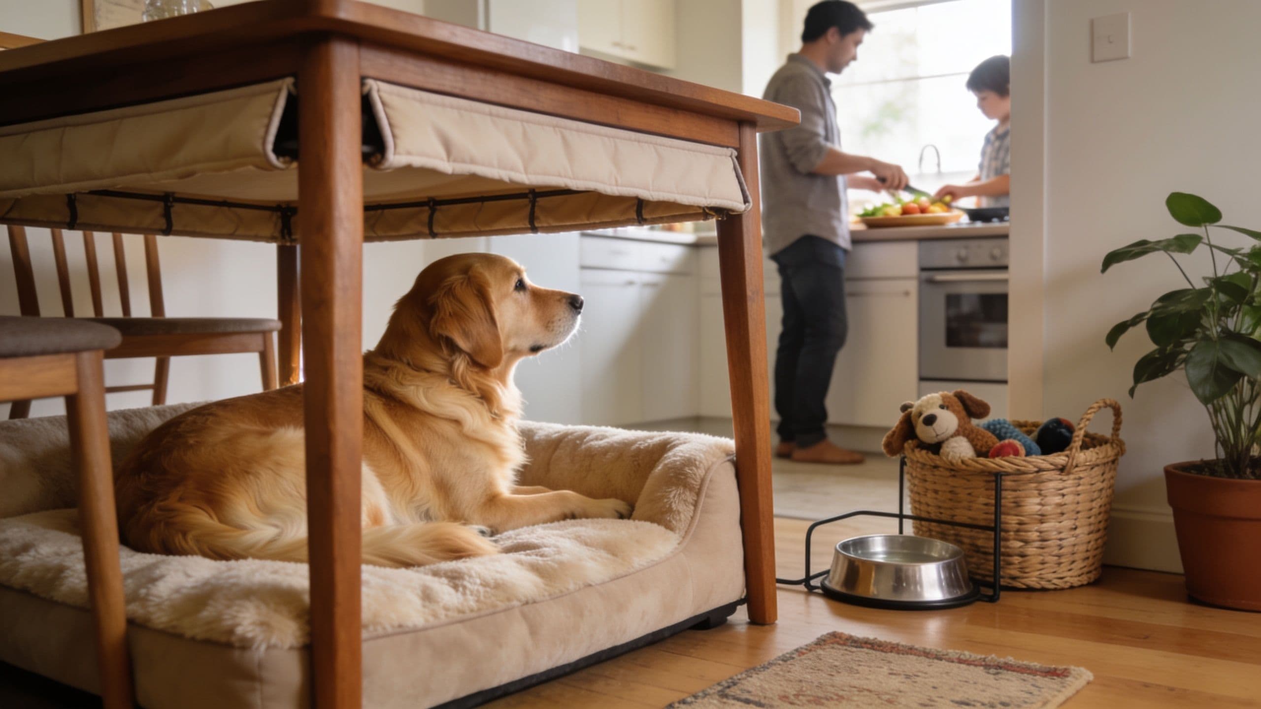 Editorial hero image for A Better Setup for Pets Who Camp Under the Dining Table